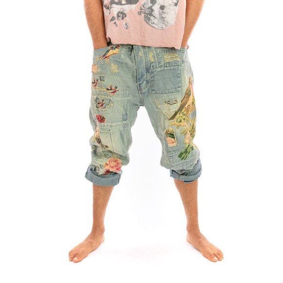 Magnolia Pearl PANTS 415 Birdlover Miner Pink Flowers Denim Jeans Birds Blue New - Picture 2 of 5